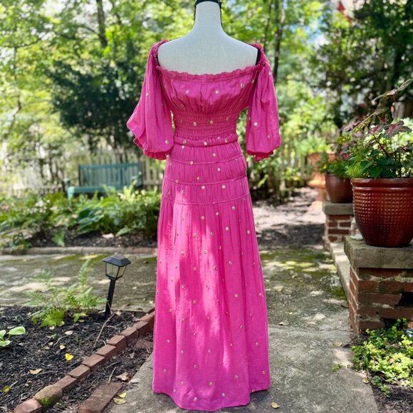 Love the Label Amelia Dress in Pink with Gold Mirror Embroidery – Size Small - Picture 2 of 7